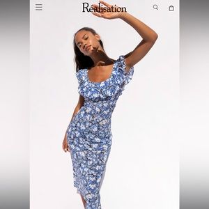 Realisation Par Lou Dandelion Midi Dress Silk Ruffle